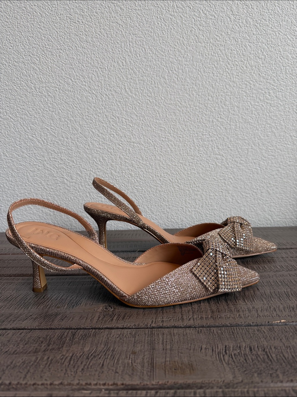 INC International Concepts Gevira Gold Glitter Slingback Heels NIB